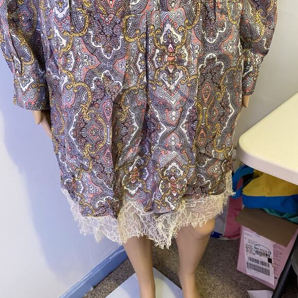 MissJune Woman 3 Luxury Silk ShirtDress LongSleeve Lace Dainty Paisley Whimsical - Picture 8 of 11